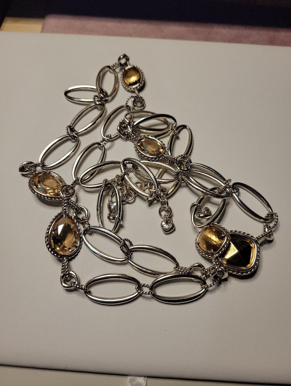 Retired Brighton True Colors 40 Inch Silver Crystal Station Necklace.